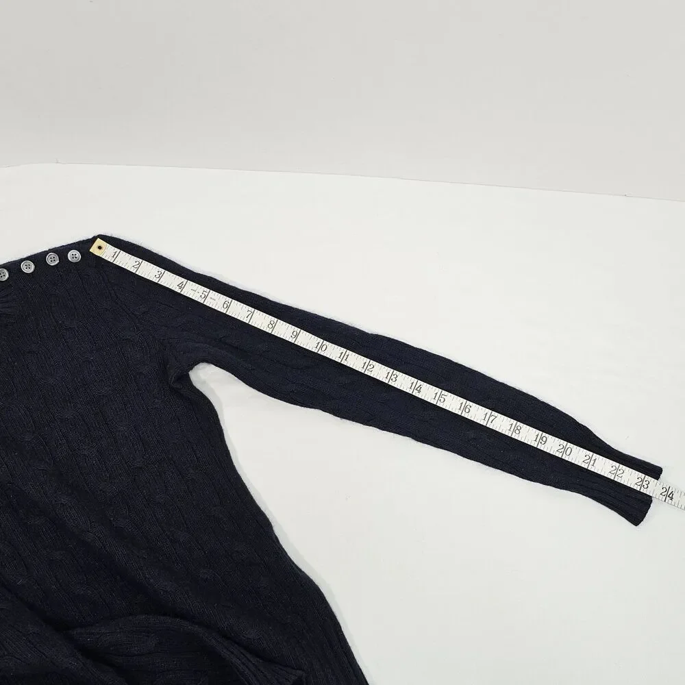 Vintage Y2K RL Rugby Navy Blue Cable Knit Shoulder Button Sweater XS Preppy